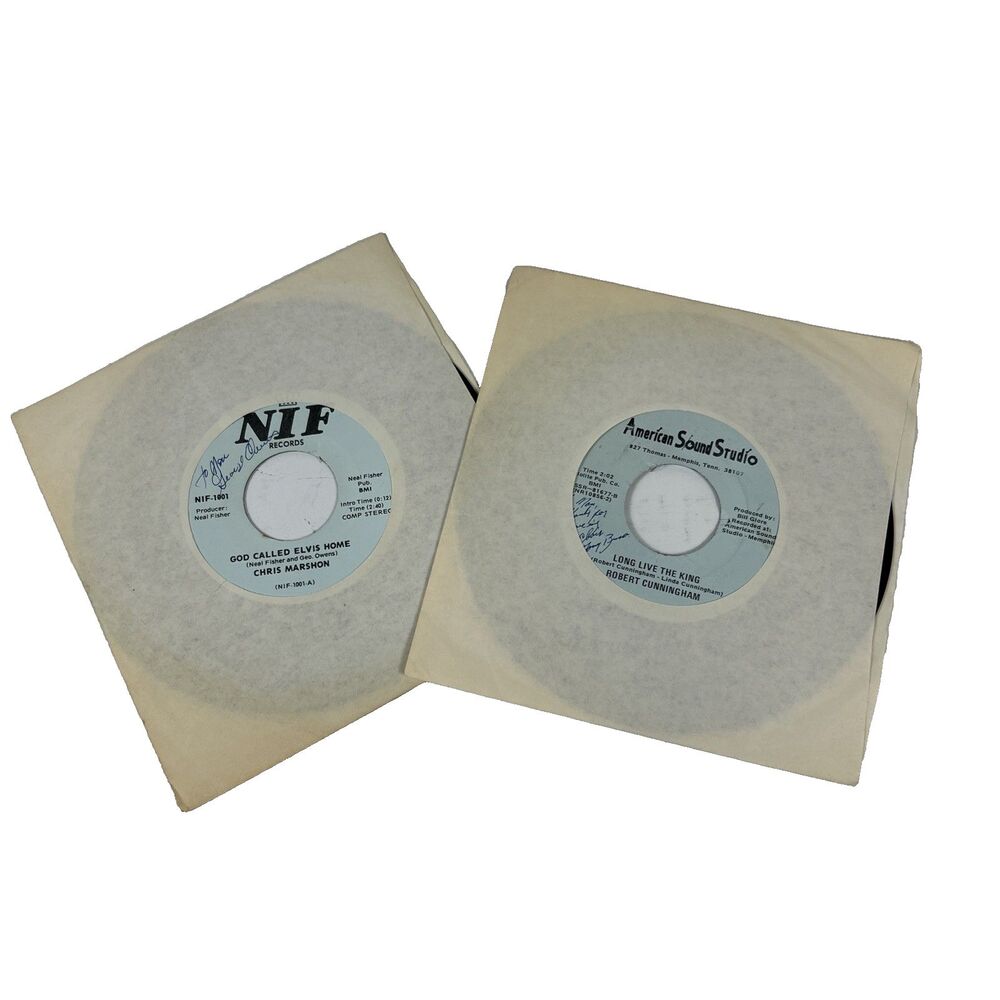 2 Signed Elvis Tribute 45 RPM Records Chris Marshon Robert Cunningham